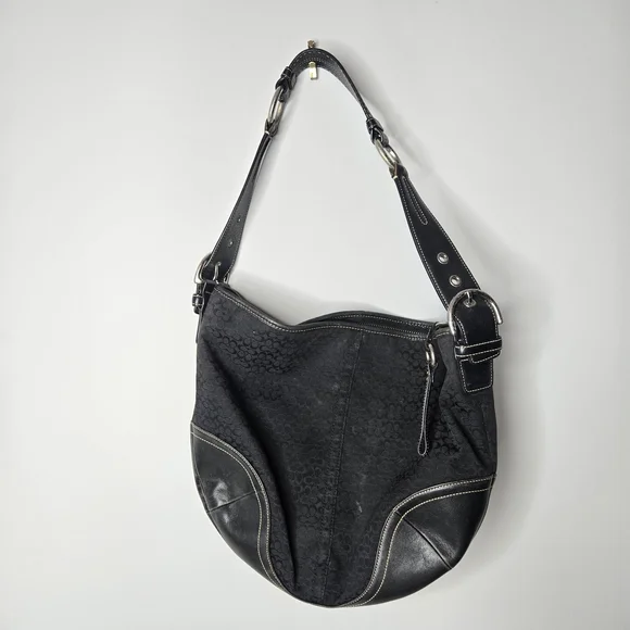 Coach Black Signature Jacquard Leather Trim Hobo Shoulder Bag A05N-1461 - Picture 4 of 4